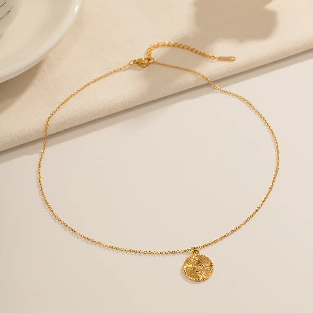 Glammie Tarnish Free Stainless Steel Gold Necklace Coin Round Embossed Snake Necklace Waterproof Pendant Necklace for Women