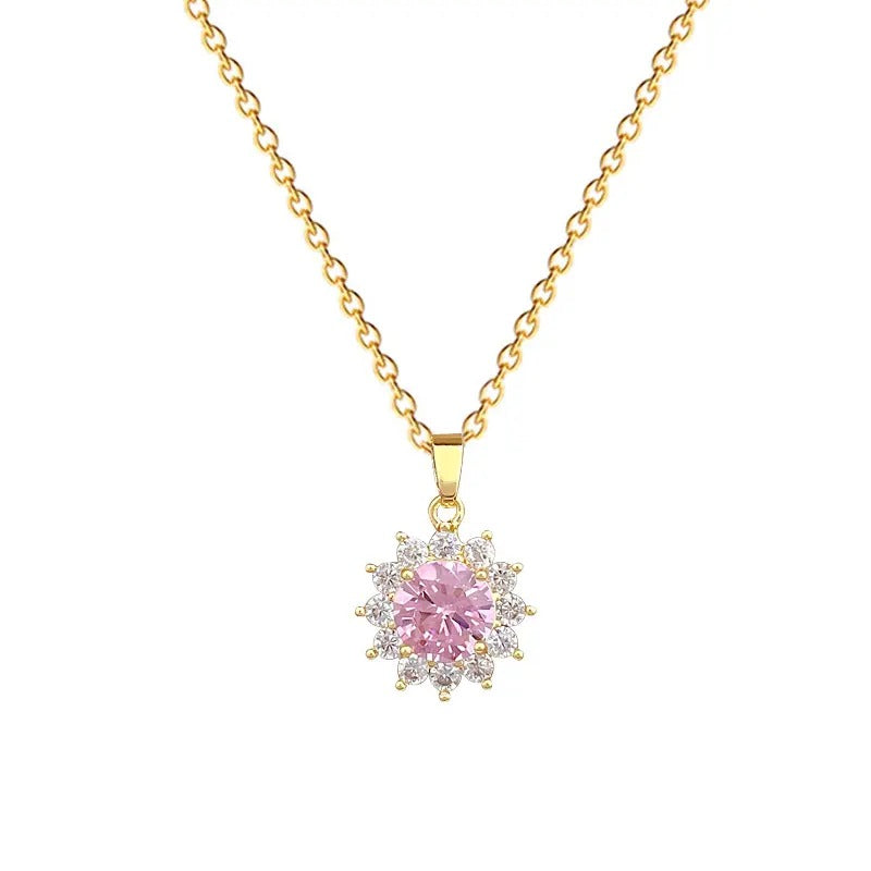 Glammiee Shiny Pink Zircon Flower Pendant